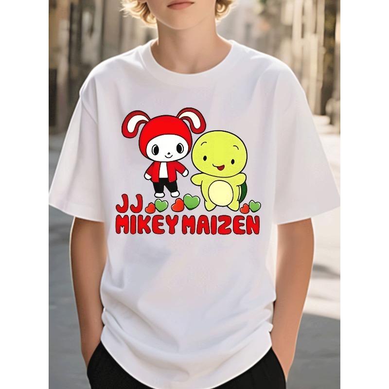 Boys Crewneck Short Sleeve Tee, Cartoon Character & Letter Print Casual Summer Top 110 белый