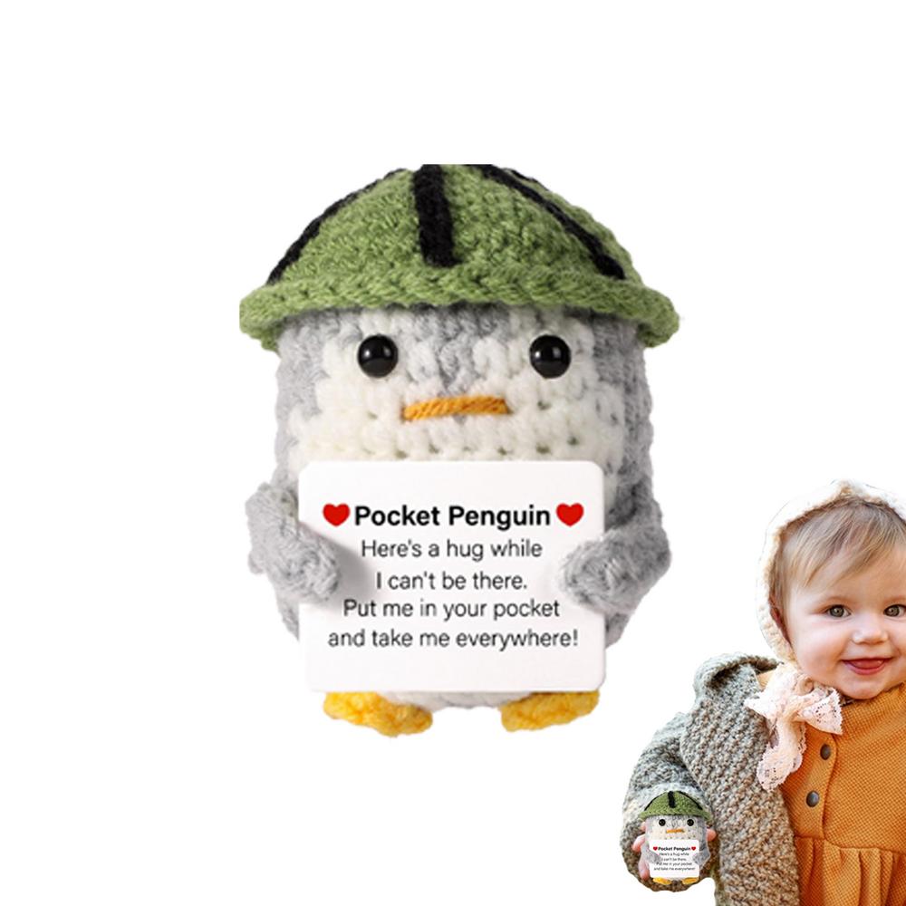 Funny Positive Penguin Collectible Doll With Encouragement Card Small And Cute Toy Wearing Hat Doll For Cheer Up Decorations