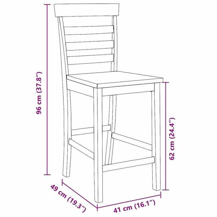 VidaXL Tabourets de bar 2 pcs naturel bois massif d'hévéa, chaise, chaise de bar de cuisine, chaise de restaurant, chaise de 4102540