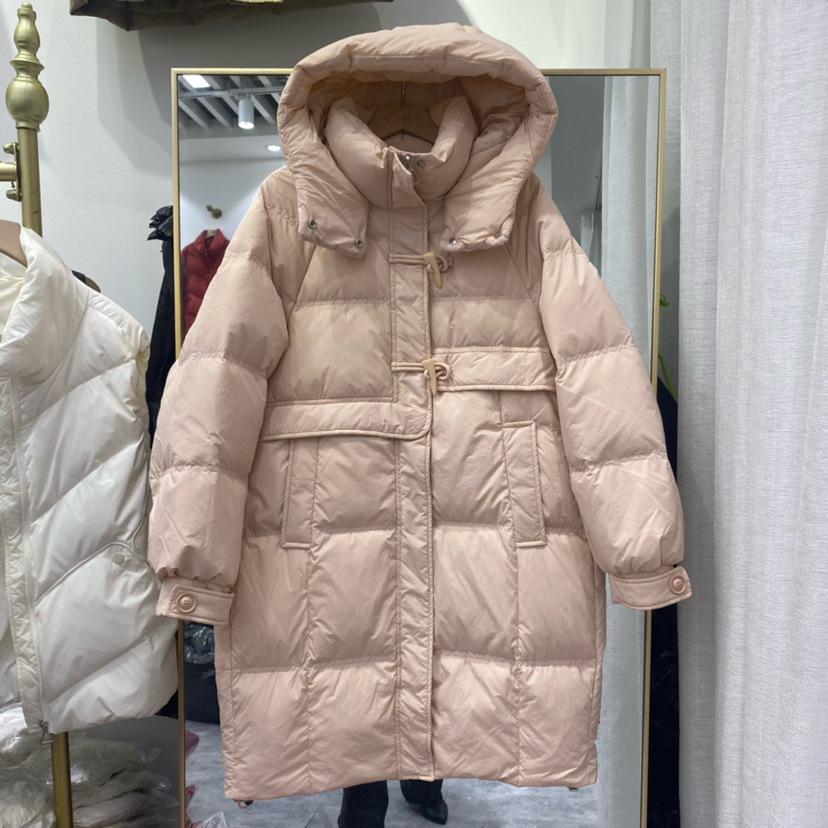Women's Hooded Down Jacket with Horn Buckles - White Duck Down, Thickened for Warmth, Winter 2023 Arrival