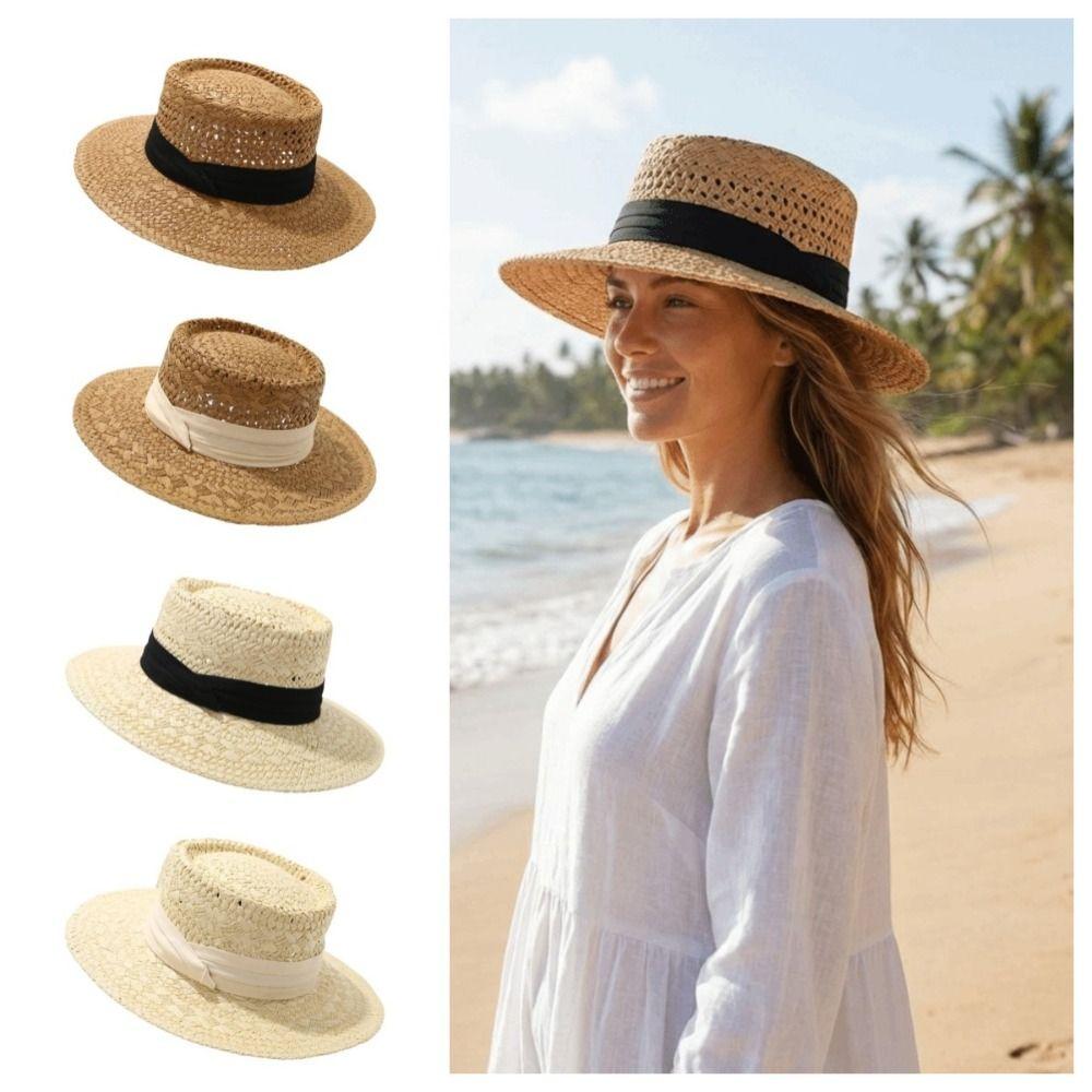Wide Brim Western Cowboy Hat Sunscreen Visor Cap Fashion Hollow Straw Hat  Vacation