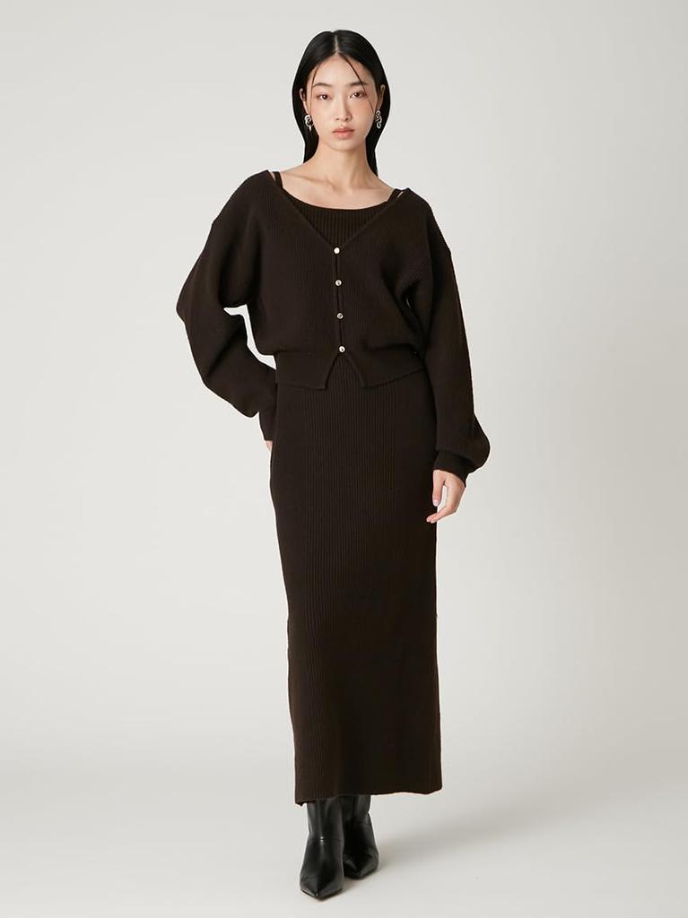 Knit Cardigan and Knit Dress Ensemble FWNO255085BRWF 2-way
