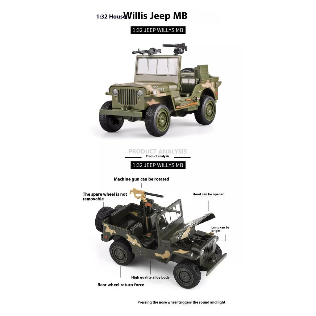1/32 ג'יפ וויליס GP מלחמת העולם השנייה כלי רכב צבאיים דגם סגסוגת רכב צעצועי ילדים מתנות לחג