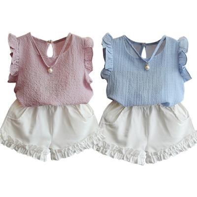 Summer Baby Girls Clothes Casual Pearl Sleeveless Chiffon Blouse + Shorts Suits Kids 2pc Sets