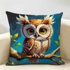 Vintage Owl Pattern Cushion Cover Natural Linen Organic Fabric DoubleSided Printing Room Sofa Decor Pillow Case