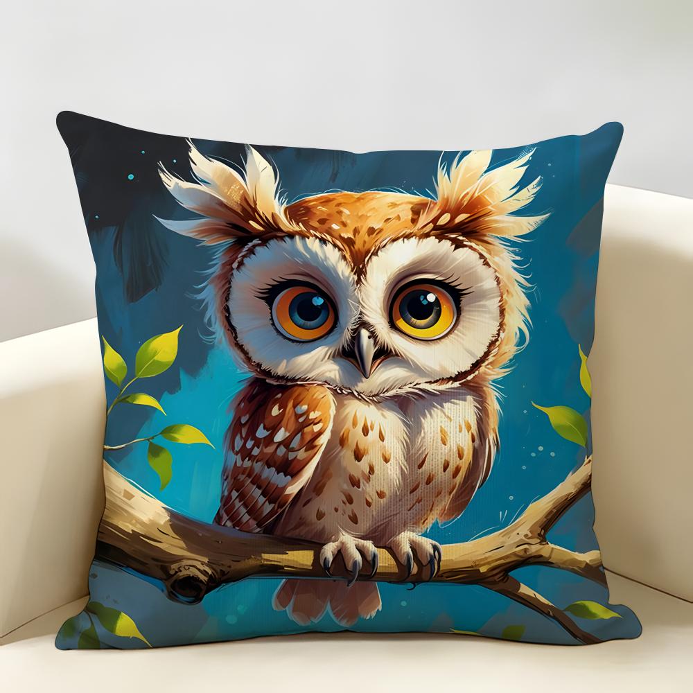 Vintage Owl Pattern Cushion Cover Natural Linen Organic Fabric DoubleSided Printing Room Sofa Decor Pillow Case