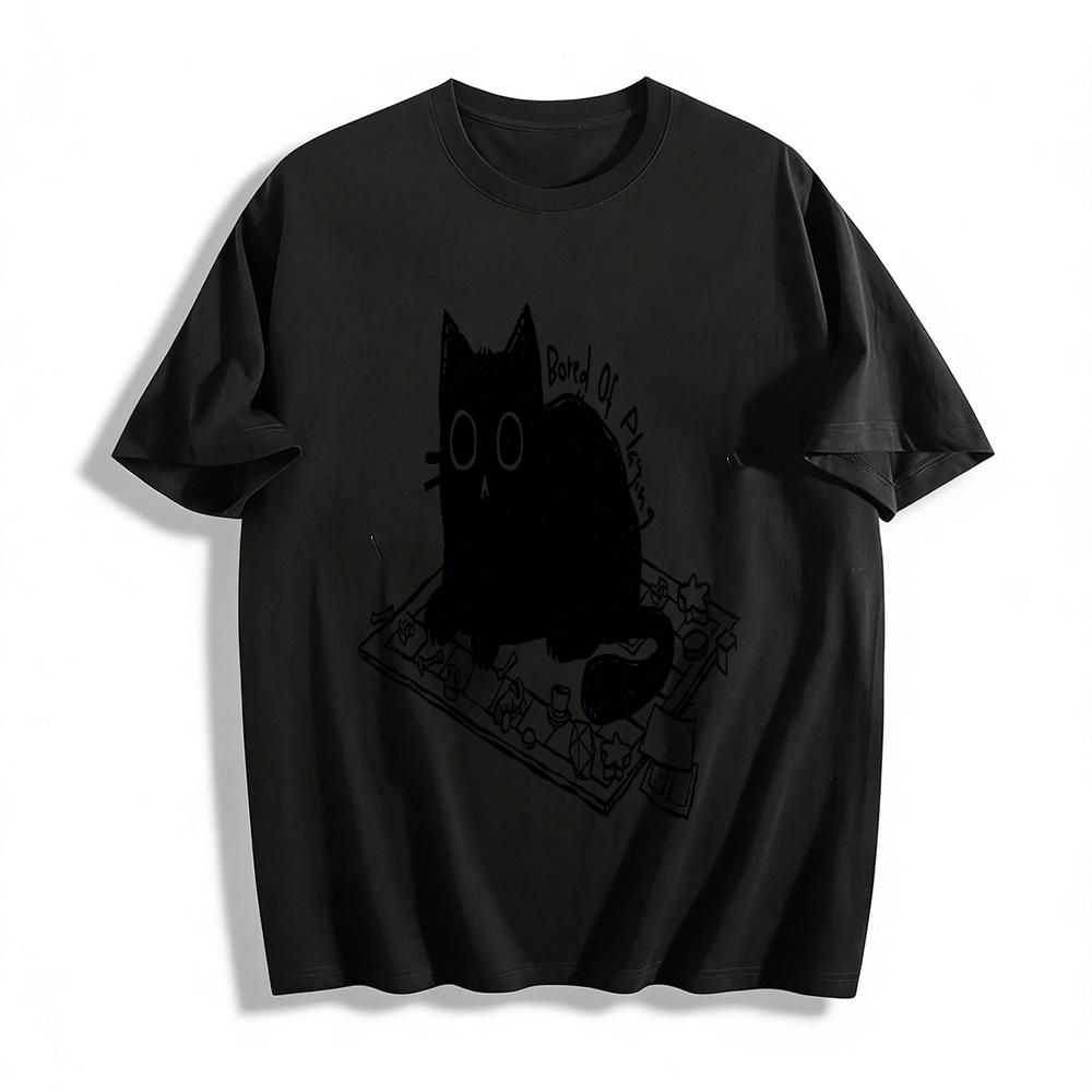 

Bored Of Playing Chess Cat Graphic Tee Pure cotton T-shirt XXS