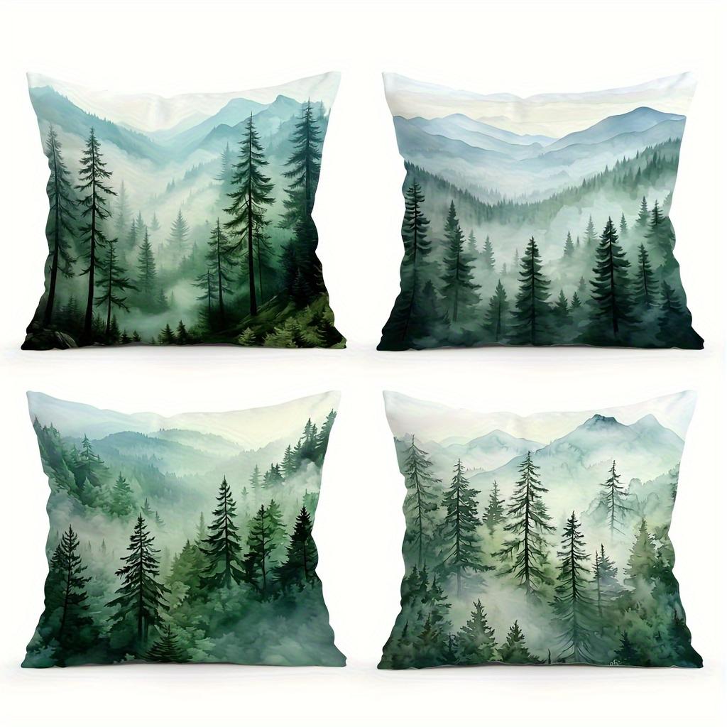 Watercolor misty pine forest pattern digital printing pillow cover Short plush Suitable rooms bedrooms sofas throw cushion cover