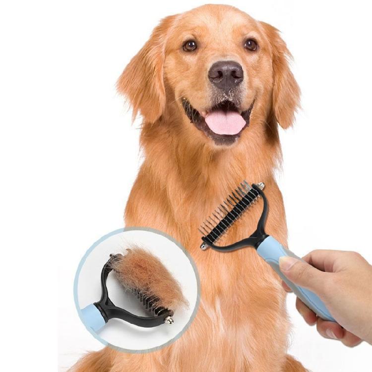 Ergonomic Pet Grooming Brush Double Side Head Design Stainless Steel Dog Cats Comb For Matted Furs Shedding Control