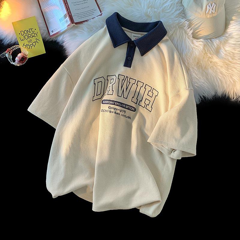 

Мужская модная рубашка-поло в стиле ретро 2023 года — короткий рукав, универсальная, американский стиль Large абрикосовый