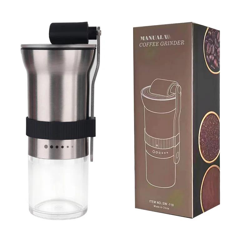 

Manual Coffee Grinder with Stainless Steel Body Adjustable Ceramic Burr Portable Mill for Espresso French Press серебряный