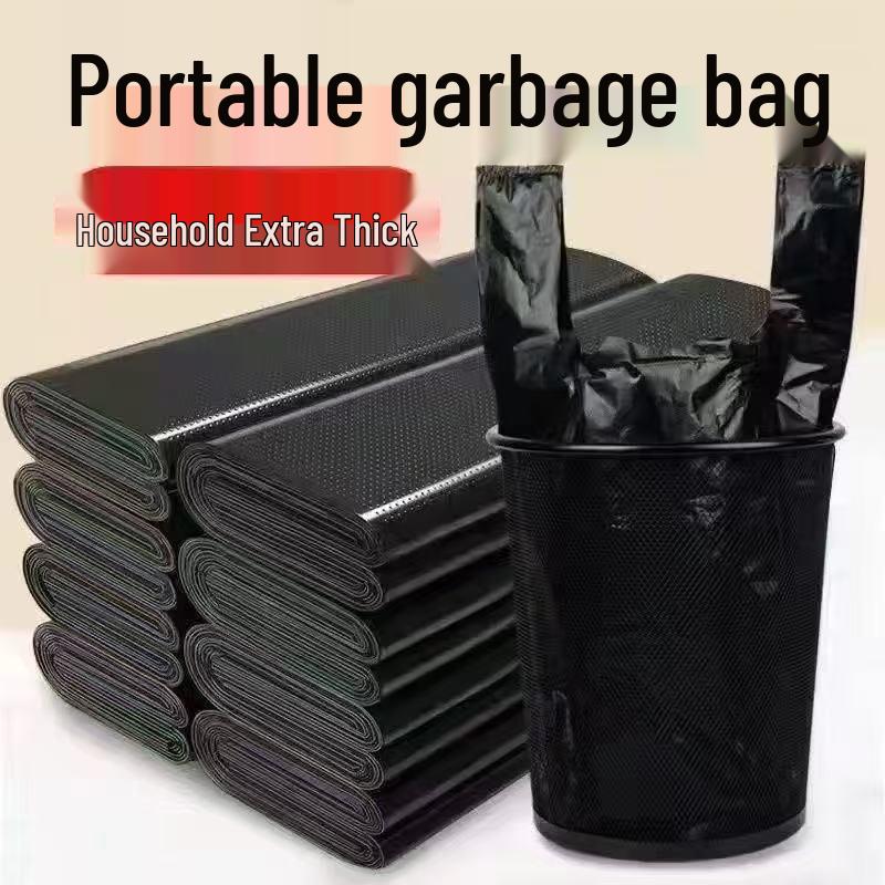 Black Thickened Handheld Plastic Vest Bag for Takeaway, Supermarket, and Kitchen Trash