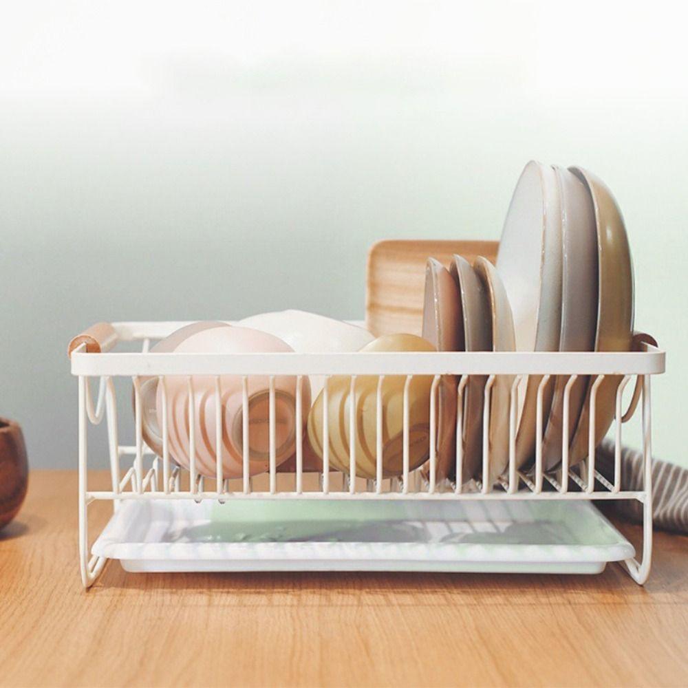 Japanese-Style Draining Rack Tableware Simple Drain Rack with Drain Tray Dish Rack Household