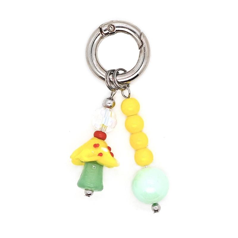 

Artistic Mushroom Beaded Keyring Acrylic Sturdy Craftsmanship Stylish Bag Charm Car Accessory Decoration