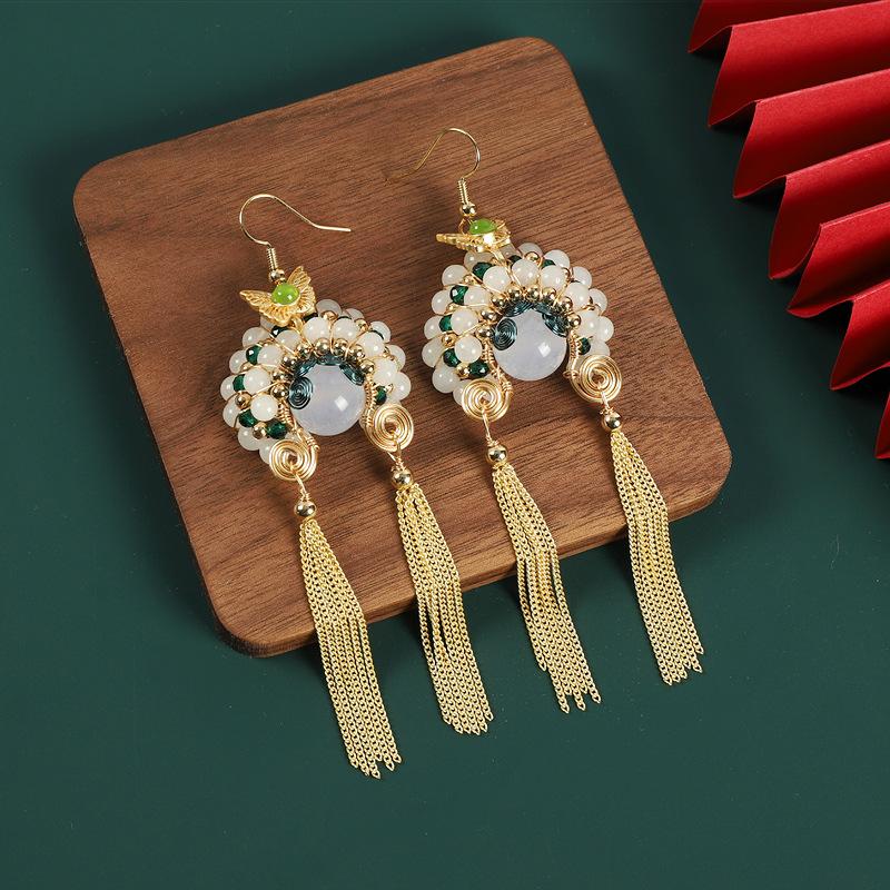 Dao Ma Dan face fringed pearl earrings design sense temperament long niche Guochao earrings women