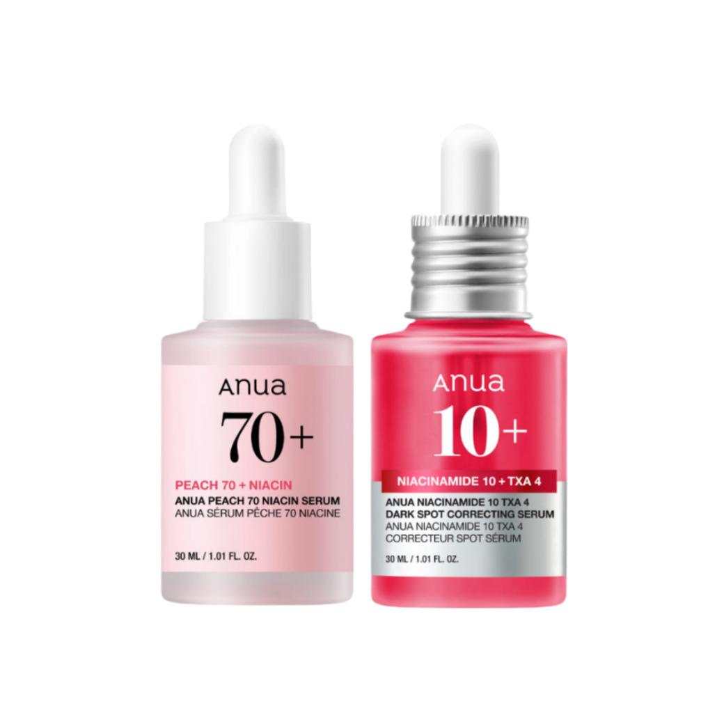 

Anua Niacinamide 2-Piece Serum Bundle : TXA Niacinamide Blemish Serum 30ml + Peach 70 Niacinamide Serum 30ml – Tone Correcting & Brightening Serum Set