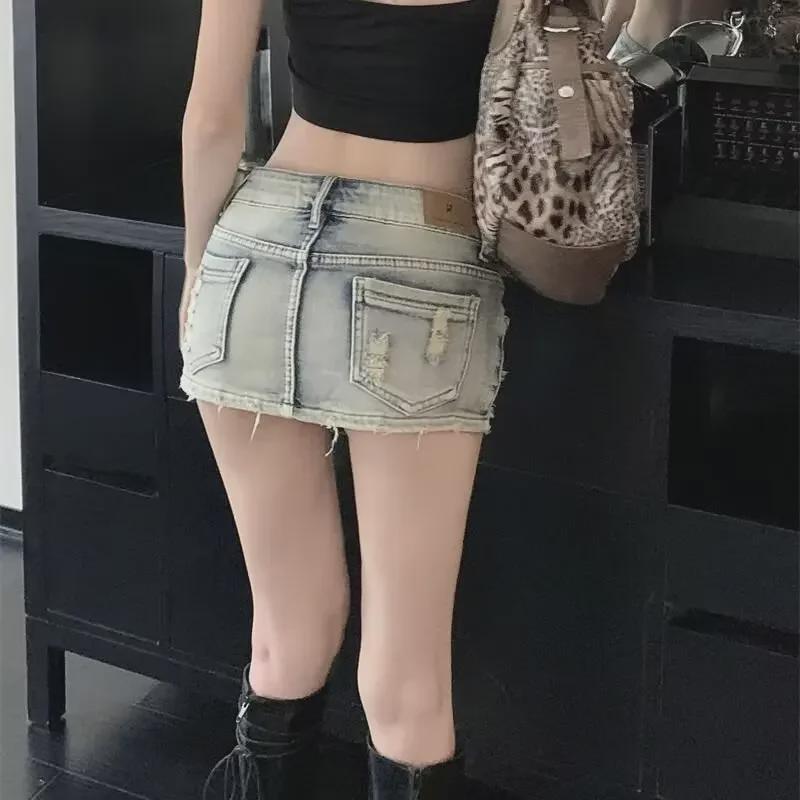 Fustă Mini din Denim cu Talie Joasă în Stil Retro American pentru Femei pentru Primăvară/Vară
