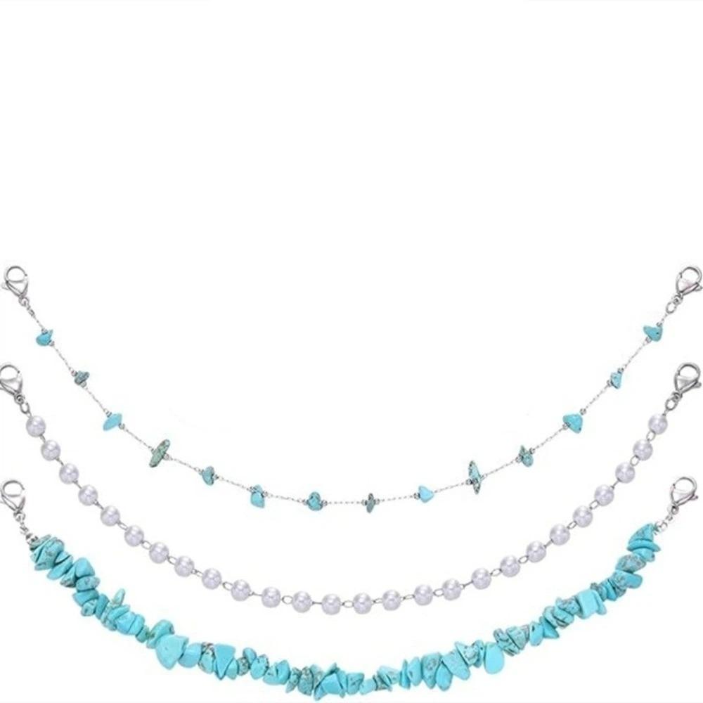 

3pcs/Set Pearl DIY Hat Chain Detachable Stainless Steel Rolo Chain Hip Hop Cap Charms Daily Turquoise
