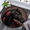 Schwarzes Pferd Runder Teppich, Teppich für Wohnzimmer Schlafzimmer Sofa Spielzimmer Dekor, Rutschfeste Fußmatte