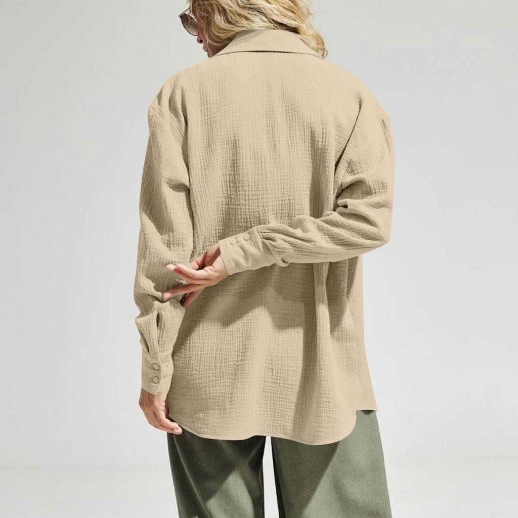 Damenmode Lässig Farbe Knopfleiste Langarm Hemd Top