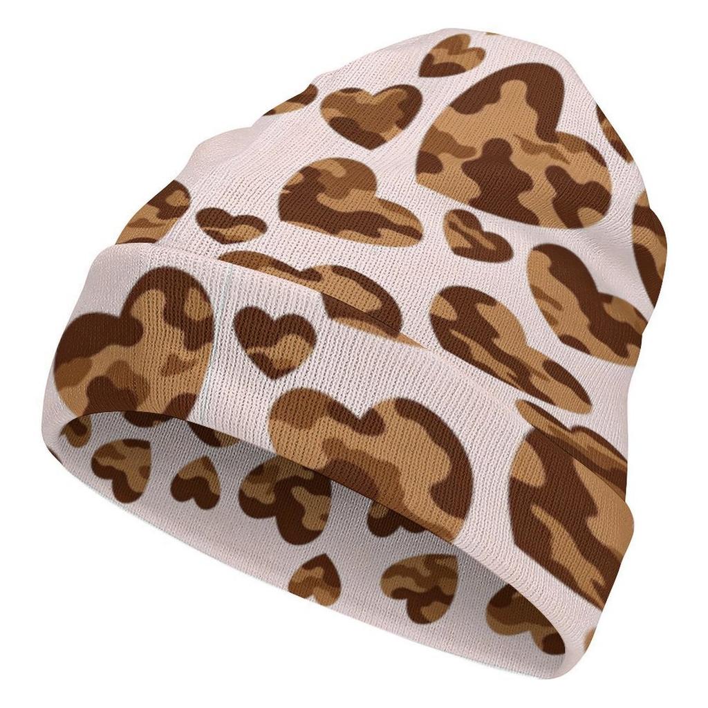 Factory Best Sale Custom Teal Heart Camo Print Cuffed Knit Beanie Men Women Winter Warm Outdoor Skull Cap for Wear