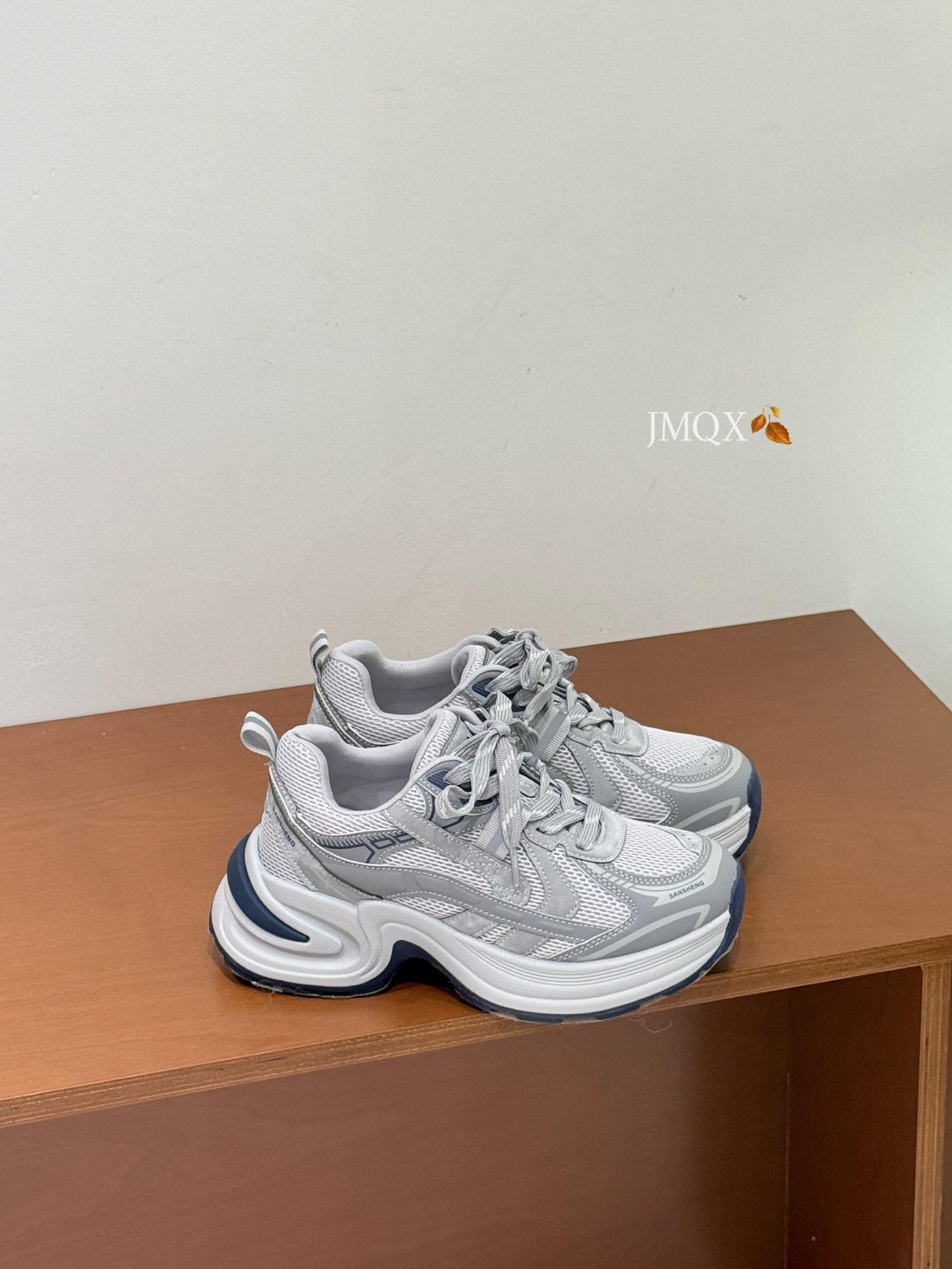 

6Cm thick-soled dad shoes women s autumn new small breathable mesh versatile height-increasing fashion casual shoes 35 синий