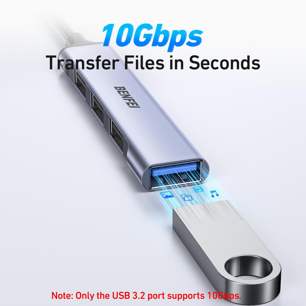 BENFEI USB 1x 10Gbps USB 3x USB for Flash Printer Compatible with PS5 4-Port Hub 3.2 + 2.0 - Mouse, Keyboard, Drive, - Laptop, PC, Xbox,