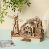 Hallisun 3D Wooden Cute Forest with LED Music Miniature Rotating Assembly Gift for Adults 14 and 174 Pieces Puzzle, Animals, Party, Lights, Box,