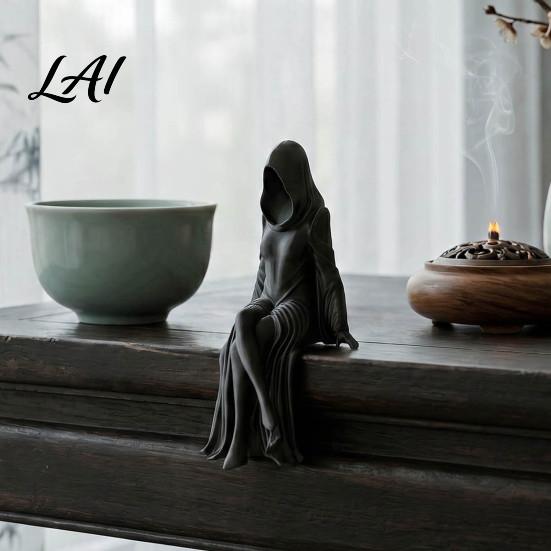 Creative Gifts for Gothic Fans Hooded Faceless Witch Sculpture Sitting Lady Dark Aesthetic Mysterious Woman Statue Figurine 3D Printed Ornament Home