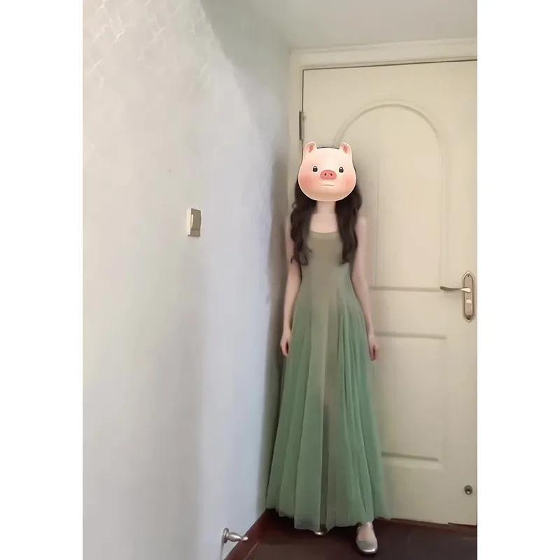 Elegant Summer Spaghetti Strap Dress: Slimming, Color-Blocked Mesh Design for a Unique, Sophisticated Look