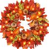 Harvest Wreath With Pumpkins Berries Vine Circle Halloween Thanksgiving Door Decor