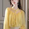 Yellow Charming Chiffon Blouse Women's Autumn Light Luxury High-End Unique Beautiful Fairy-Like Top