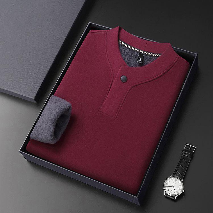 Men's Solid Color Fleece-Lined Sweatshirt, Winter Stand-Up Collar, Long-Sleeve Casual Base Layer.