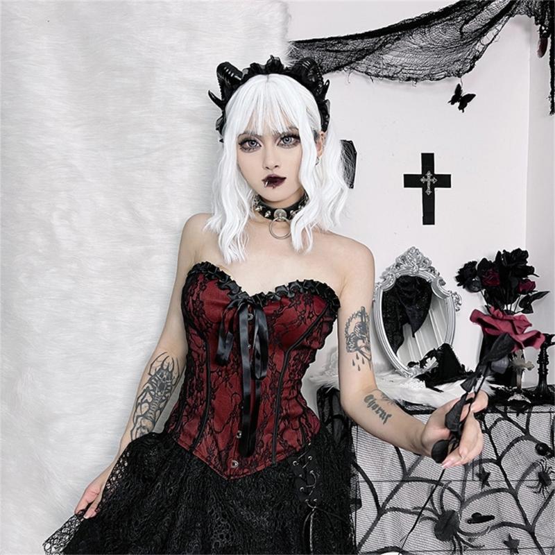 Ladies Lace Pattern Strapless Vest Elastic Rope Corset with Adjust Rope Universal Women Banquet Dress Shirt Coat Corset