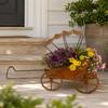 Metal Flower Pot Cart With Pull Handle and Wheel Frame, Aged Rickshaw Holder for Balcony Entry Corner, Porch and Home Garden Display