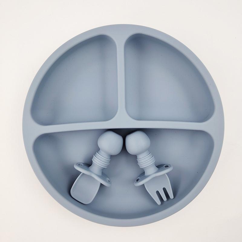 Baby Silicone Feeding Set 3 Pieces Non-Slip Suction Plate Tableware For Baby Weaning
