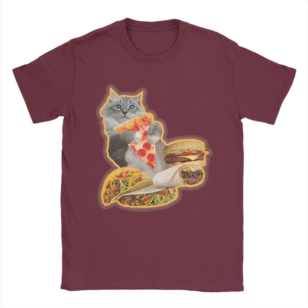 Hamburger Cat T-Shirt Summer  Funny T Shirts Cotton Leisure Tshirt For Men's Short Sleeve Loose Tees