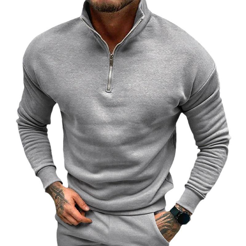 Men's Casual Fleece-lined Half-Zip Stand Collar Sweatshirt