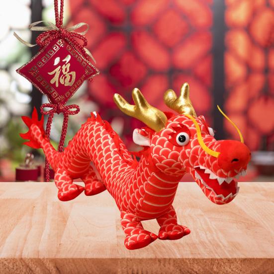 Zodiac Dragon Plyšová panenka Stojící Postoj Kreslený drak Maskot Plyšové Ornament Kawaii Vycpané zvířátko