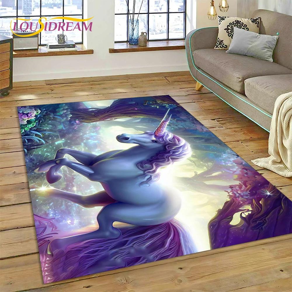 Dywan z kreskówkową, uroczą, jednorożcem, prezentem, dywanem do domu, salonu, sypialni, sofy, wycieraczką, dywanikiem do zabawy dla dzieci, antypoślizgową matą podłogową