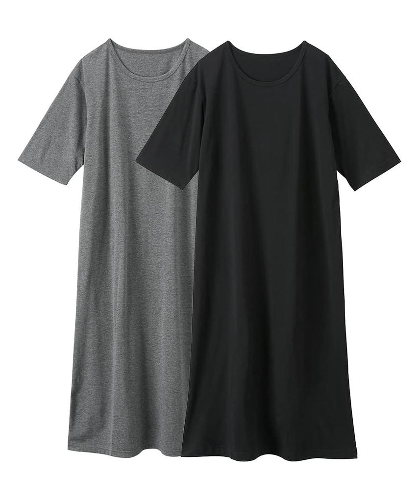 Pajamas and Loungewear Room Cotton Loose Room Black 4L [Nissen] Tops, 3-Second Dresses, 2-Piece Set, Blend, Fit, 5/8 Sleeves, Dress, + Gray,