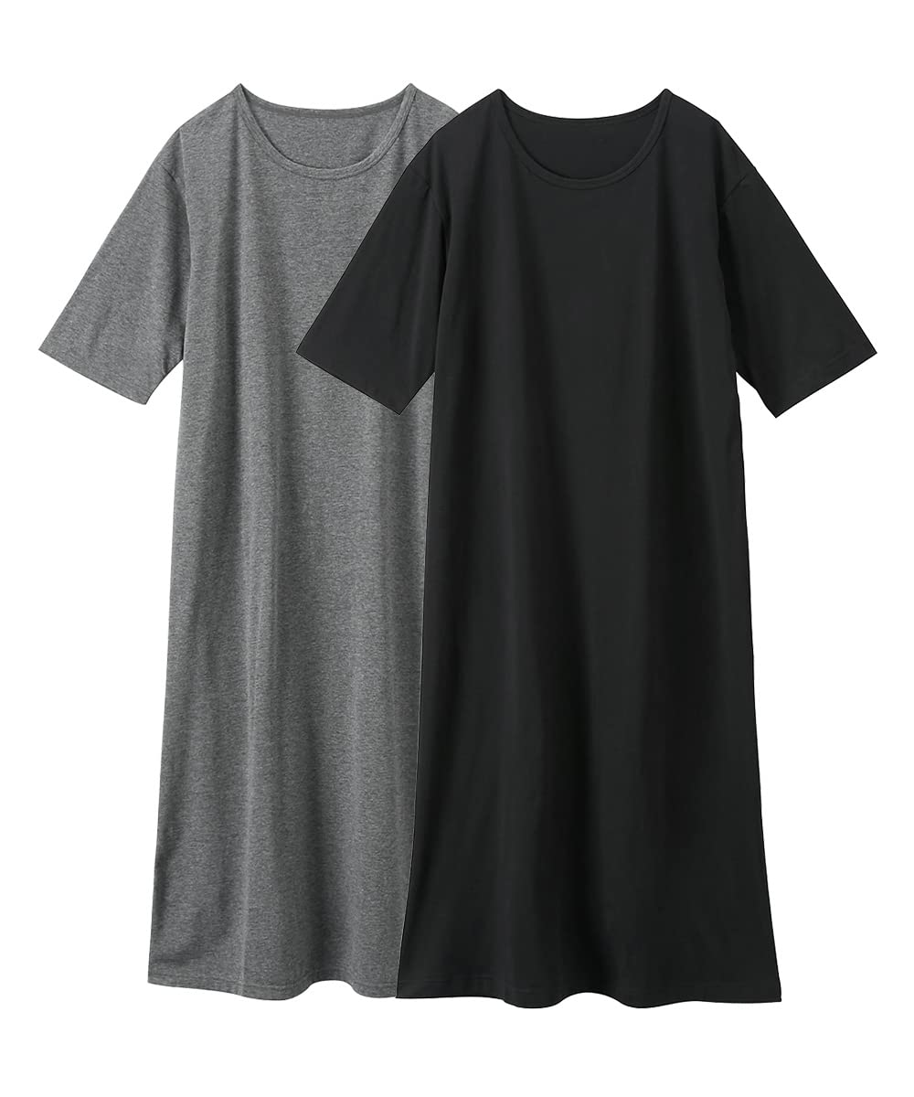 

Пижама и домашний костюм из хлопка, с рукавами летучая мышь, домашний, черный, L [Nissen] топы, платье за 3 секунды, 2, смешанный, облегающий, платье 5/8, + серый,