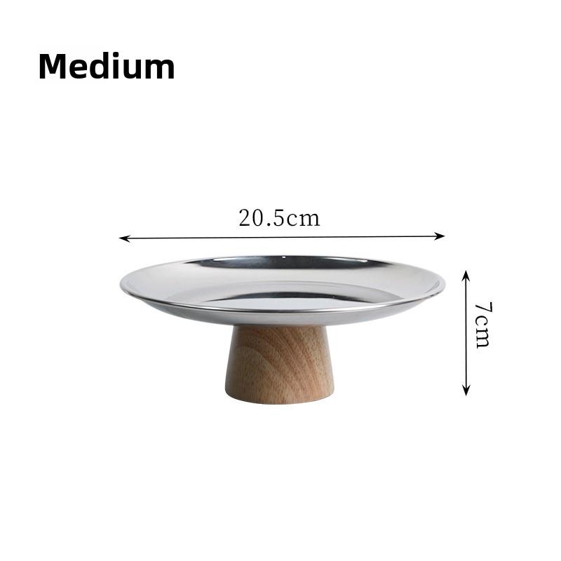 Metal Circular Solid Wood Base Tray, Living Room Entrance Small Items, Desktop Storage Tray, Storage Tray