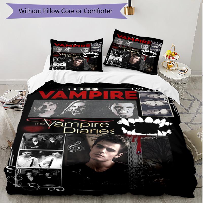 Set copripiumino 3 pezzi (1*Copripiumino + 2*Federe, Senza Nucleo), Set Biancheria da Letto Morbido Stagione Unica con Stampa The Vampire Diaries, Regalo Decorazione Camera da Letto