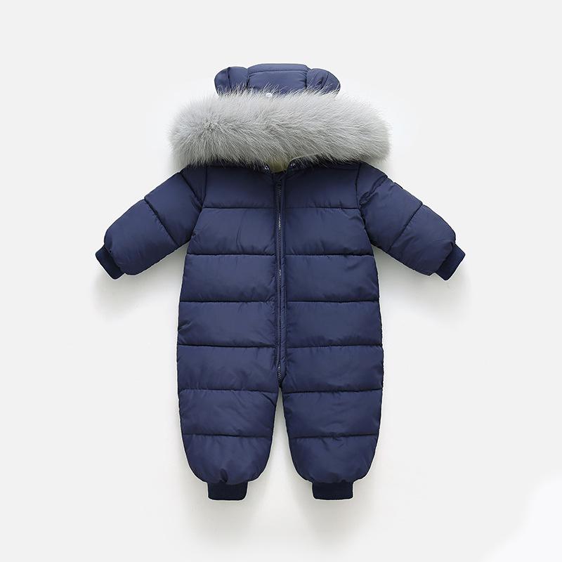 Winter Baby Jumpsuit with Fur Collar and Velvet Lining
