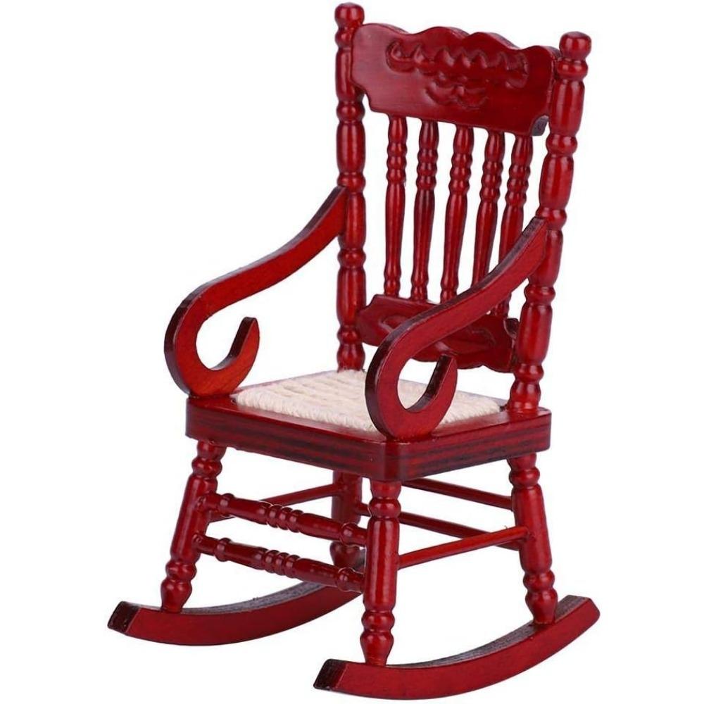 Scaun mic balansoar Dollhouse, 1:12 Casă de păpuși în miniatură Model din lemn de țesut balansoar pentru accesorii pentru casă de păpuși Jucării de decor