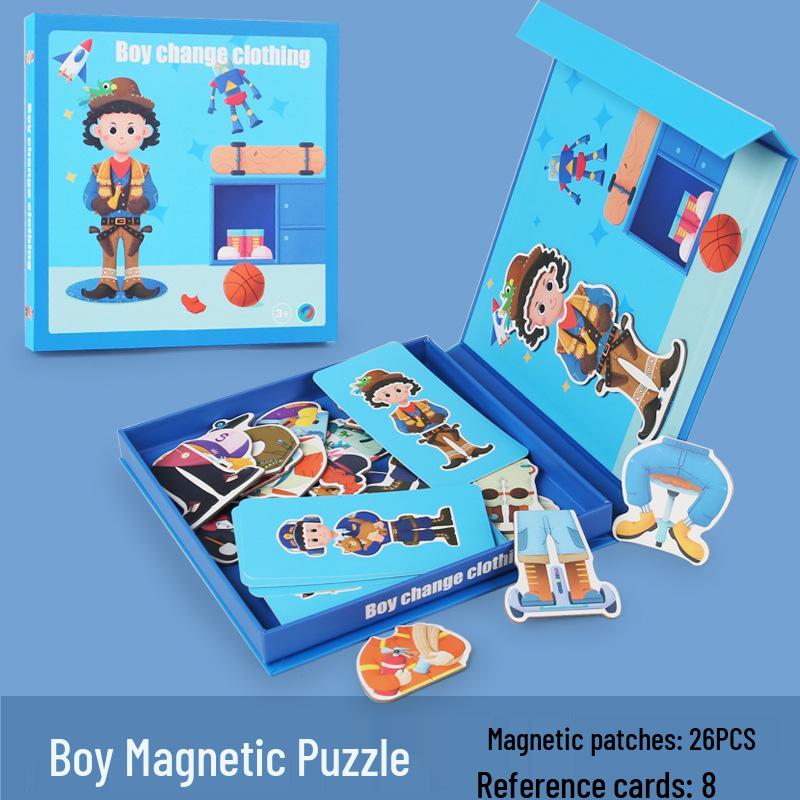 Cross-Border Ocean-Themed Magnetic Puzzle Set for Kids: Interactive Dress-Up & Transportation Figures for Early Education.