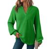 Women's Fashion Long Sleeve  Knit V-Neck Solid Color Casual Top