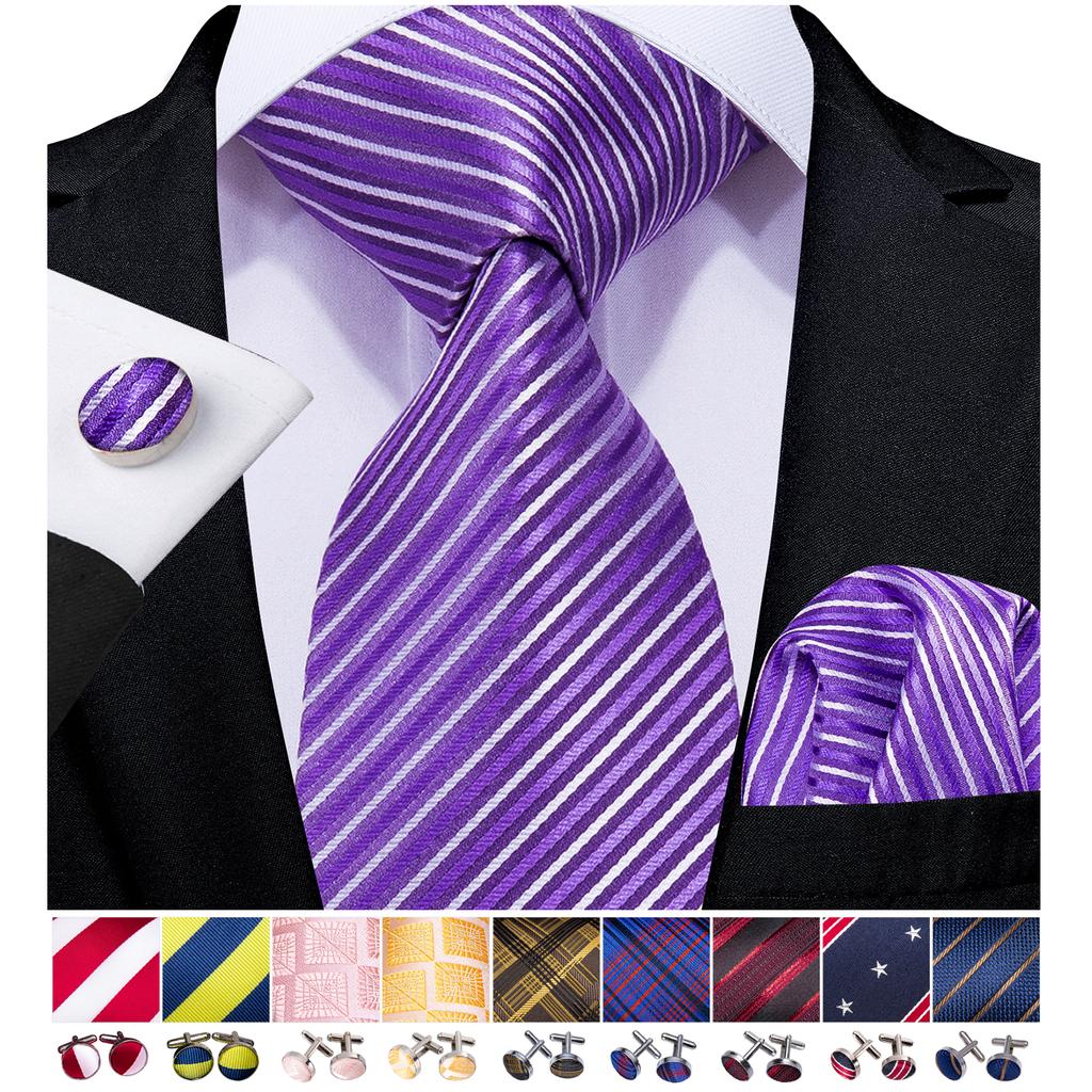 Barry.Wang Floral Ties for Men Woven Paisley Wedding Necktie Handkerchief Cufflinks Formal Casual Set