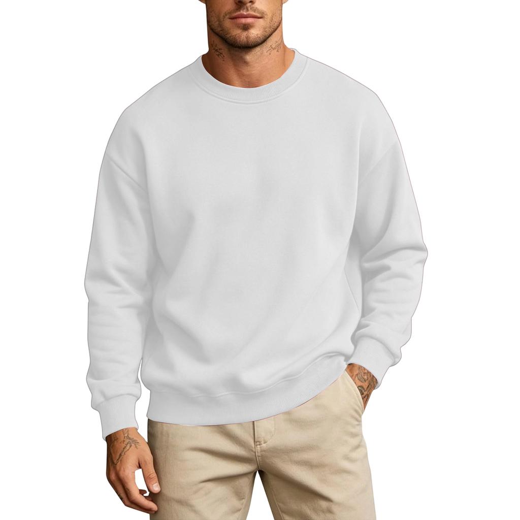 Men's Color Round Neck Long Sleeve Sweatshirt Casual Loose Fit Pullover